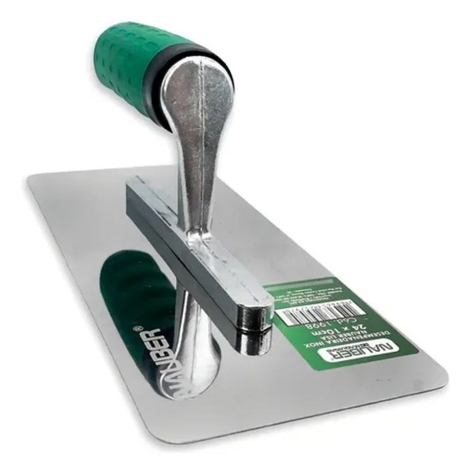 DESEMPENADEIRA ACO INOX 10x24CM LISA - CABO BORRACHA ABERTO - 1998