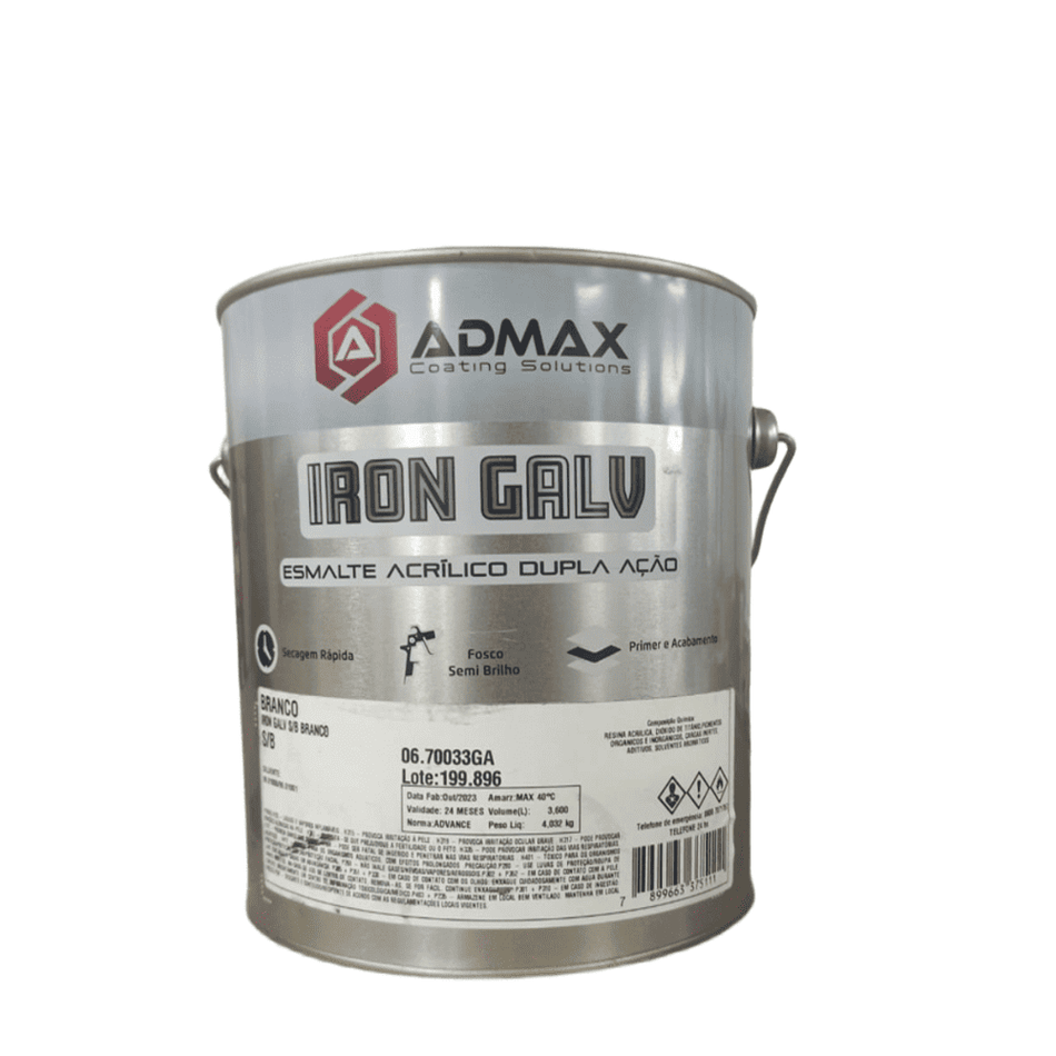 ESMALTE INDUSTRIAL SEMIBRILHO P/GALVANIZADO 3,6L BRANCO - DUPLA FUNCAO - IRON GALV
