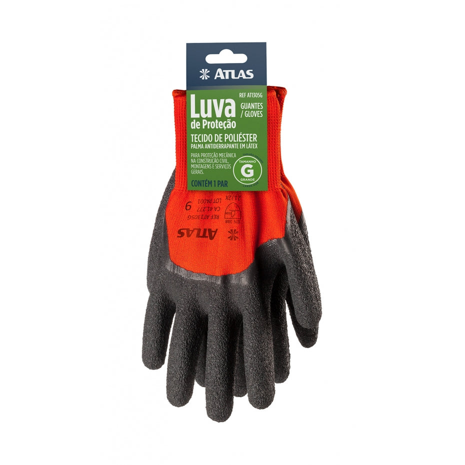 Luva Segurança Latex Preta Corrugado Tam.G Ref.At1305G Atlas