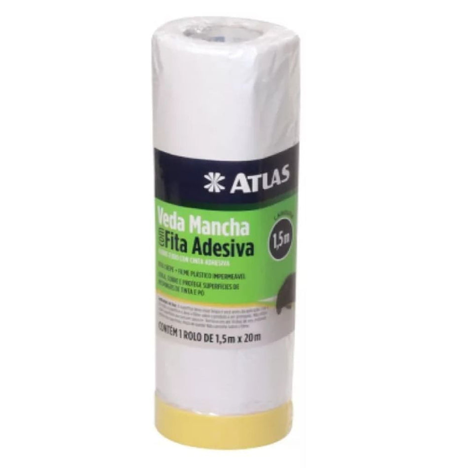 PROTECAO P/PINTURA 1,50X20M - FILME MASCARAMENTO VEDA MANCHA C/FITA CREPE 48MM