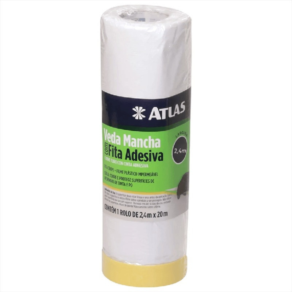 PROTECAO P/PINTURA 2,40X20M - FILME MASCARAMENTO VEDA MANCHA C/FITA CREPE 48MM