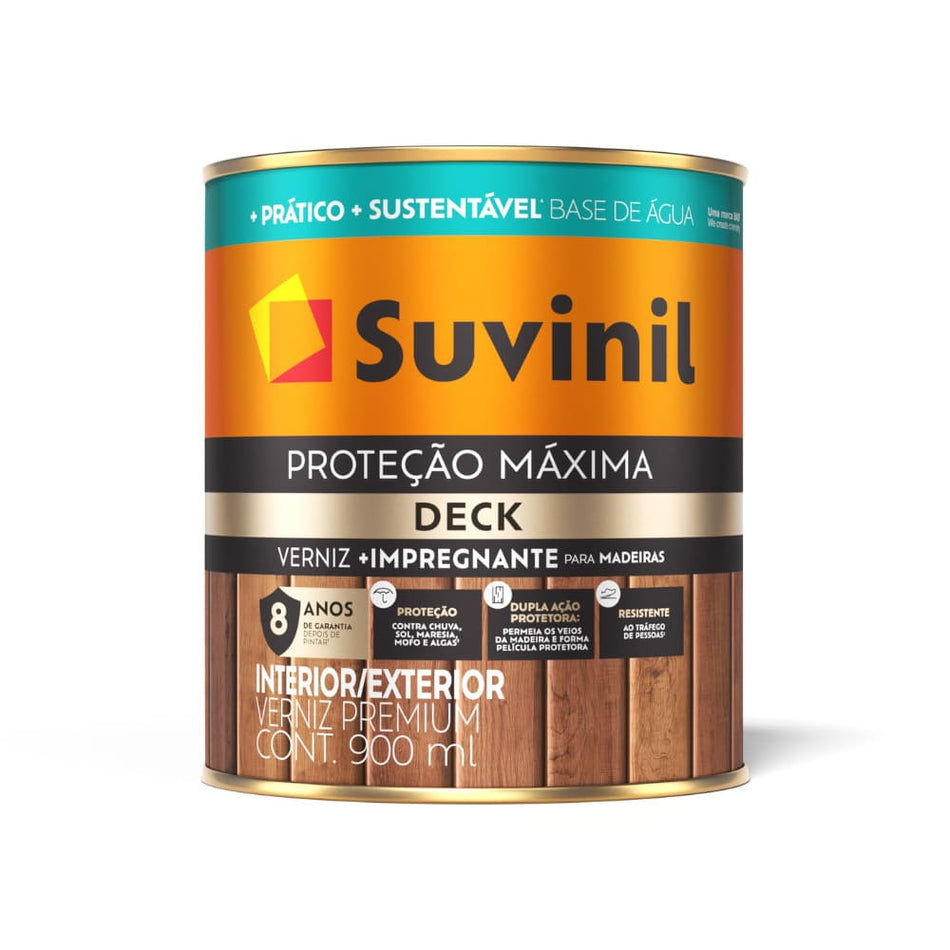 Verniz Deck Suvinil a Base d'Água Proteção Máxima 900ml Imbuia
